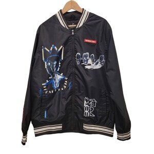 Members Only x Jean Michel Basquiat Black Full Zip Bomber Jacket Men's L